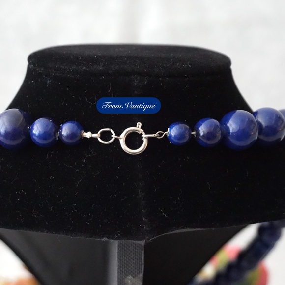 🔵 VINTAGE Retro Blue Beaded Statement Necklace 📿 - Picture 4 of 5